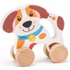 Dřevěná hračka Woody Pes na kolečkách s držadlem