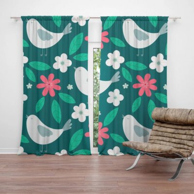 Sablio Závěs Červené kvítí s ptáčky: 2ks 140x250cm – Zboží Mobilmania