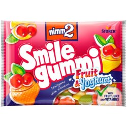 nimm2 Smile gummi ovocné želé s vitamíny a jogurtovou vrstvou z odstředěného mléka 100 g