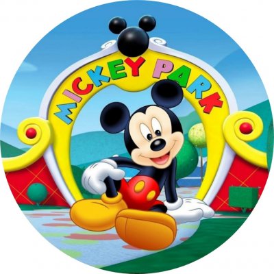 1x Mickey Mouse – sedící u brány Mickey Park – jedlý papír na dort – Hledejceny.cz