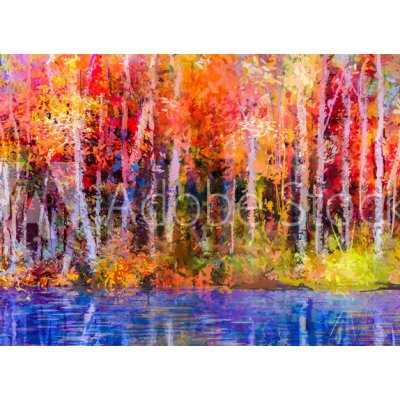 WEBLUX 129052938 Samolepka fólie Oil painting colorful autumn trees. Semi abstract image of forest Olejomalba barevné podzimní stromy. Semi abstraktní obraz lesa, osiky, rozměry 100 x 73 cm – Zboží Mobilmania