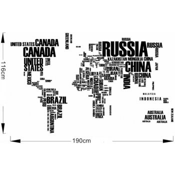 Živá Zeď Samolepka Mapa světa rozměry 190 X 116 cm