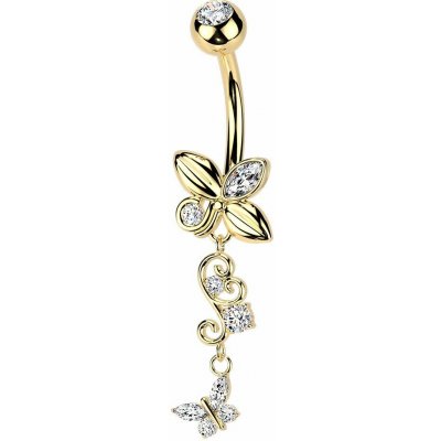 Šperky4U Zlacený visací piercing do pupíku s motýlky WP0117-GD – Zbozi.Blesk.cz