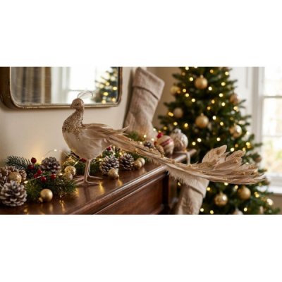 Dekorace MagicHome, Páv, zlatá, peří, 50x20x23 cm – Hledejceny.cz