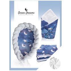 Tmavěmodré novorozenecké oblečení se sametovou dekou Ocean Dreams modrá