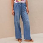 Široké džíny s pružným pasem sepraná modrá – Zbozi.Blesk.cz