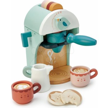 Leaf Toys Cappuccino Babyccino Maker Tender dřevěný kávovar s dvěma šálky a sušenkami s mlékem