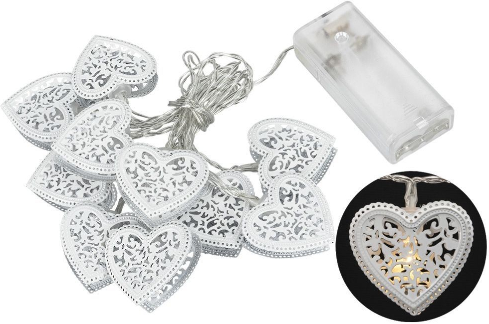 Platinium Světelný LED řetěz 10 diod kovové srdce 1,6 m teplá bílá