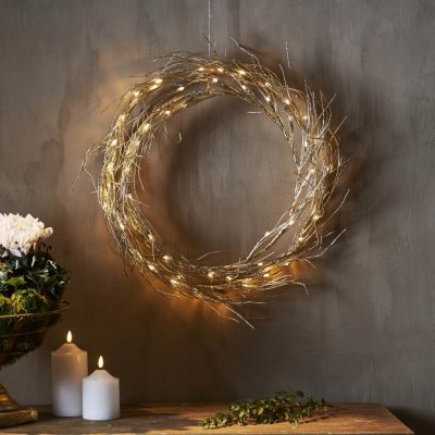 STAR TRADING Svítící vánoční věnec Fizzy Gold 45 cm stříbrná – Zboží Dáma