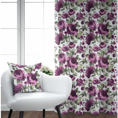 #Ervi bavlněný závěs - fialové hortenzie a pivoňky - 140x175cm – Hledejceny.cz