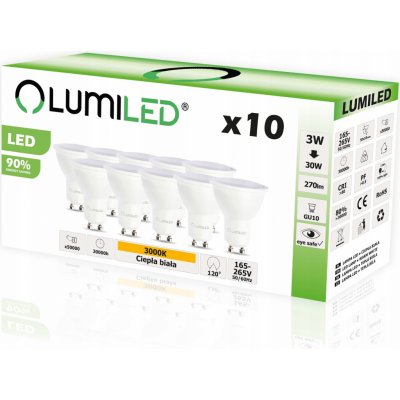 Lumiled 10x LED žárovka GU10 3W = 30W 3000K 120D – Zboží Mobilmania