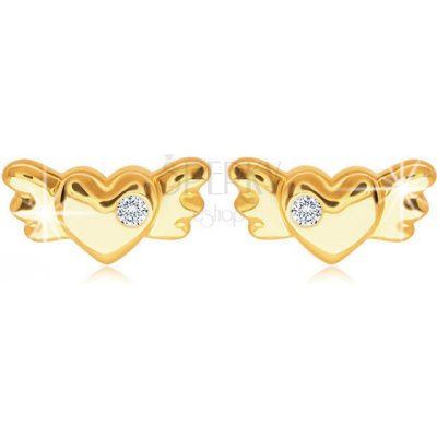Šperky eshop diamantové ze žlutého zlata srdíčko s křídly a briliantem čiré barvy BT506.05
