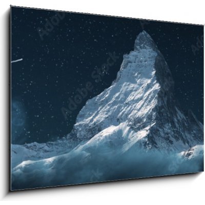 Skleněný obraz 1D - 100 x 70 cm - panoramic view to the majestic Matterhorn mountain at night. Valais, Switzerland – Hledejceny.cz