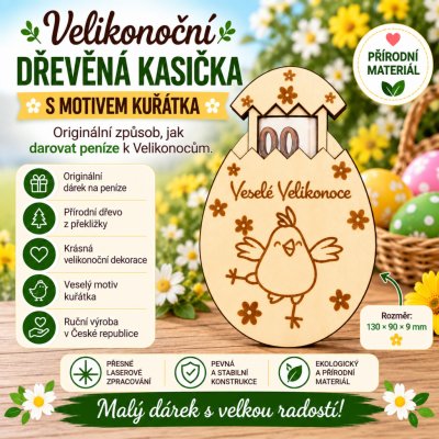 ADVIPO dekorace Velikonoční dřevěná kasička na peníze kuřátko 130 × 90 mm – Hledejceny.cz
