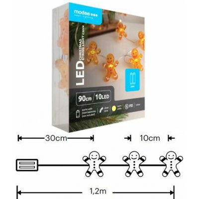 Modee ML-C3024 10LED 90cm perníček vánoční řetěz nano, 2xAA teplá IP20 – Hledejceny.cz