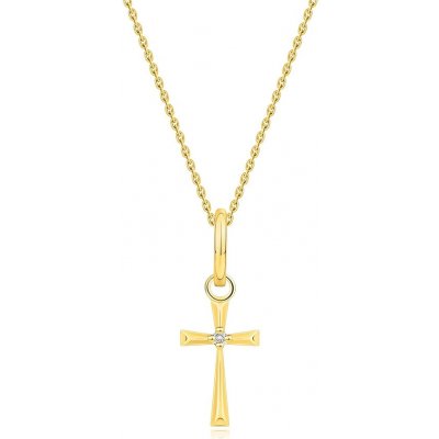 Šperky eshop Náhrdelník ze žlutého zlata kříž s trojúhelníkovými rameny, čirý diamant S3BT508.42 – Zboží Mobilmania