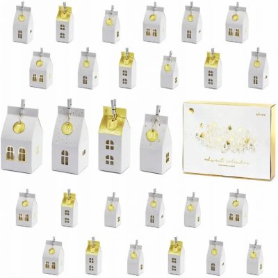 PartyDeco Adventní kalendář Domečky s čísly bílá zlatá – Sleviste.cz