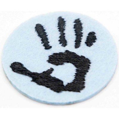 Nažehlovací záplata - obtisk ruky - modrá - průměr 2,7 cm – Zboží Mobilmania