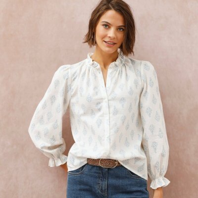 Halenka s volánky a etno potiskem režná/modrá šedá – Hledejceny.cz