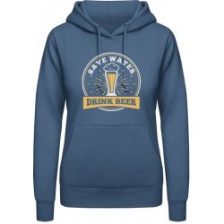 AWDis Hoodie mikina Motiv Save water Drink Beer Letecká modrá