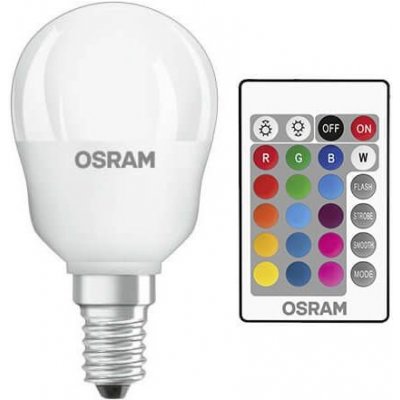 Osram E14 4,5W RGBW 250lm stmívatelná LED žárovka ball s dálkovým ovládáním