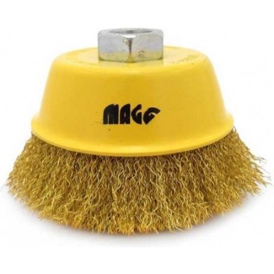 Magg 040006 Hrncový drátěný kartáč pr. 100 mm mosazný vlnitý drát pr. 0,30 mm závit M14 x 2 mm – HobbyKompas.cz