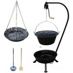 Green Home kotlík na guláš smalt 13 l, KESSEL pánev smalt 42 cm, Green Home prenosne ohniště stojan a pojistný kladka KOV, Green Home poklice smalt 40 cm – Sleviste.cz