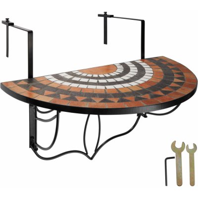TecTake 402774 Skládací stůl na balkon s mozaikou terakota/bílá ocel – Zboží Mobilmania