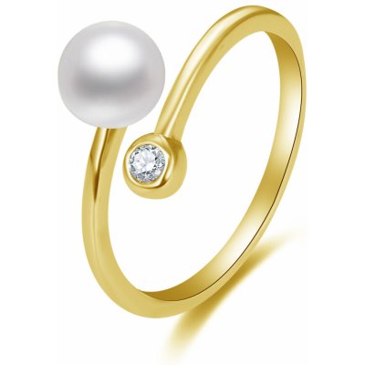 Beneto otevřený pozlacený s pravou perlou a zirkonem AGG469P G – Zboží Mobilmania