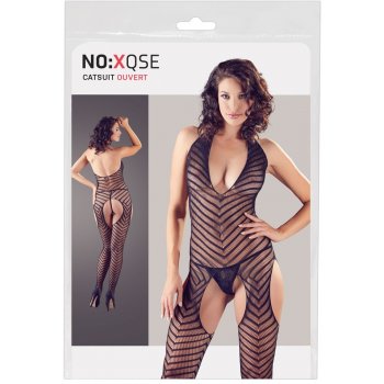 NO: XQSE - neck strap, striped, open overall with thong (black)