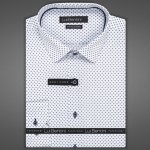Lui Bentini Functional pánská košile z lyocellu dlouhý rukáv slim fit LDSF238 bílá s tmavě modrými kolečky s tečkami – Zboží Dáma