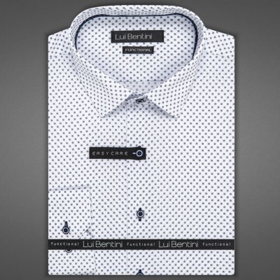 Lui Bentini Functional pánská košile z lyocellu dlouhý rukáv slim fit LDSF238 bílá s tmavě modrými kolečky s tečkami – Zboží Dáma