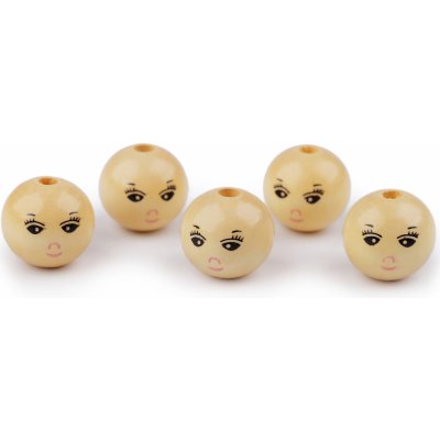Dřevěné korálky s obličejem Ø22 mm Varianta: 2 přírodní sv., Balení: 5 ks – Zboží Dáma