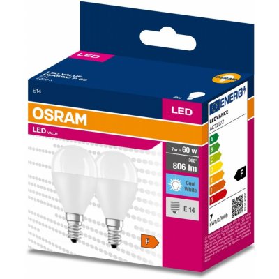 Osram 2PAK LED žárovka LED E14 P45 7W = 60W 806lm 4000K Neutrální bílá 200° VALUE – Zboží Živě