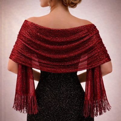 Společenský šál s třásněmi červená – Sleviste.cz