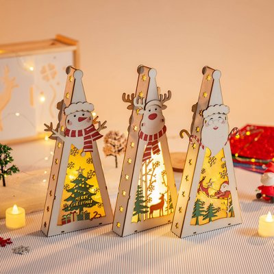 Autolock 3 kusy LED Deco dřevěné vánoční dekorace dřevo osvětlené vánoční ozdoby Deco lampa vánoční stromek vánoční dekorace dárky pro vnitřní výzdobu