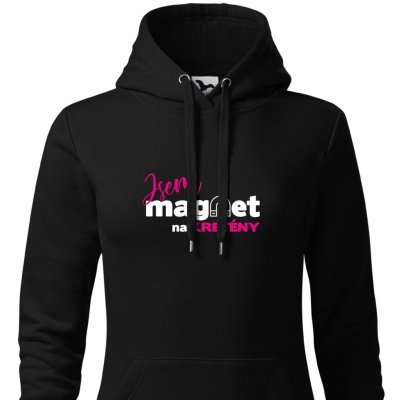 Dámská mikina s kapucí Jsem MAGNET na kretény ČERNÁ Černá Bílá + růžová – Zboží Dáma