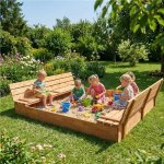 Baby Mix dřevěné pískoviště s poklopem a lavičkami 180x180 cm – Zboží Dáma