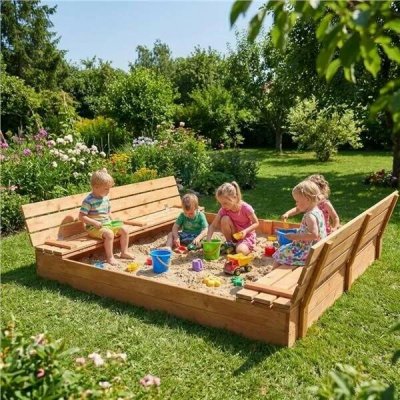 Baby Mix dřevěné pískoviště s poklopem a lavičkami 180x180 cm – Zboží Dáma