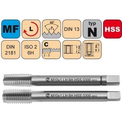 NÁSTROJE CZ Sadový závitník M18x1,5 I+III SADA LH ISO2 HSS DIN 2181 LEVÝ - 0300L - CZZ0300L-M18X1,5-SD-ISO2 – Zboží Mobilmania