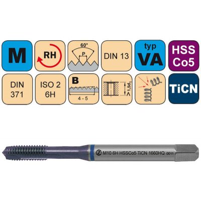 NÁSTROJE CZ Závitník strojní M10x1,5 ISO2 HSSCo5 TiCN DIN 371 B - 1660HQ - CZZ1660HQ-M10-ISO2 – Hledejceny.cz