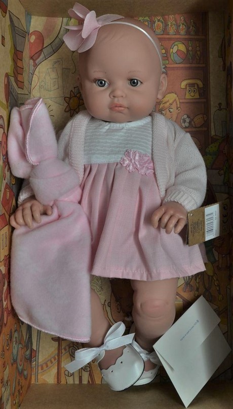 Lamagik Realistické miminko holčička Alicia v růžovobílých šatech