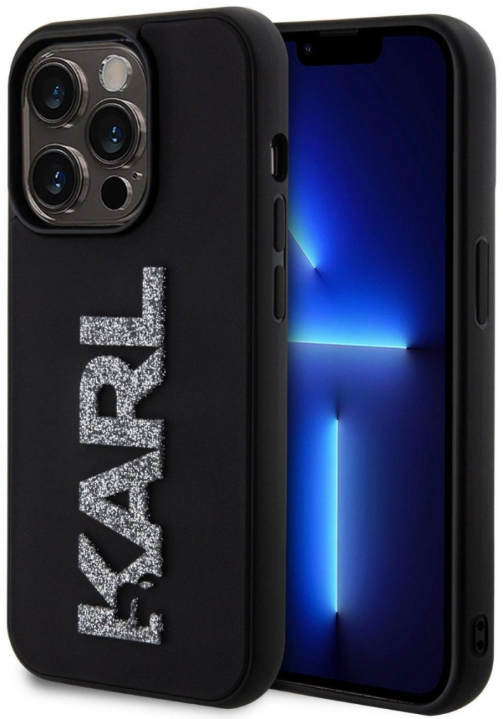 Karl Lagerfeld 3D Rubber Glitter Logo Karl iPhone 15 Pro Max černé