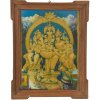 Obraz Sanu Babu Starý obraz v teakovém rámu, Šiva, Ganéš, Parvati, Kartik, 41x2x51cm