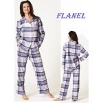 Key teplé flanelové pyžamo dámské kárované dlouhé modrá růžová – Zboží Dáma