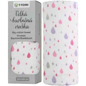 T-TOMI Accessories s.r.o. Velká bavlněná TETRA osuška pink drops / růžové kapky