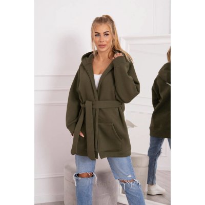 Fashion week Zateplená mikina parka s kapuci v pase zavazovaná K9364 Khaki – Zbozi.Blesk.cz