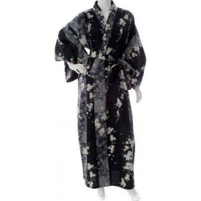 Japonské dámské kimono Yukata Cherry Blossom BLACK dlouhé – Zboží Mobilmania