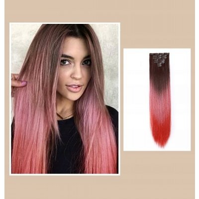 Vlasy clip in 7 pásů - hnědo-červené vlasové příčesky rovné 60 cm – Sleviste.cz