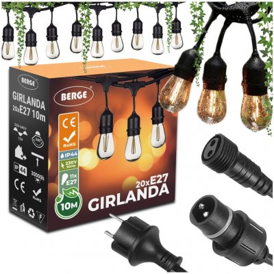 BERGE Zahradní girlanda 10m + 20x 1W LED žárovka – Hledejceny.cz